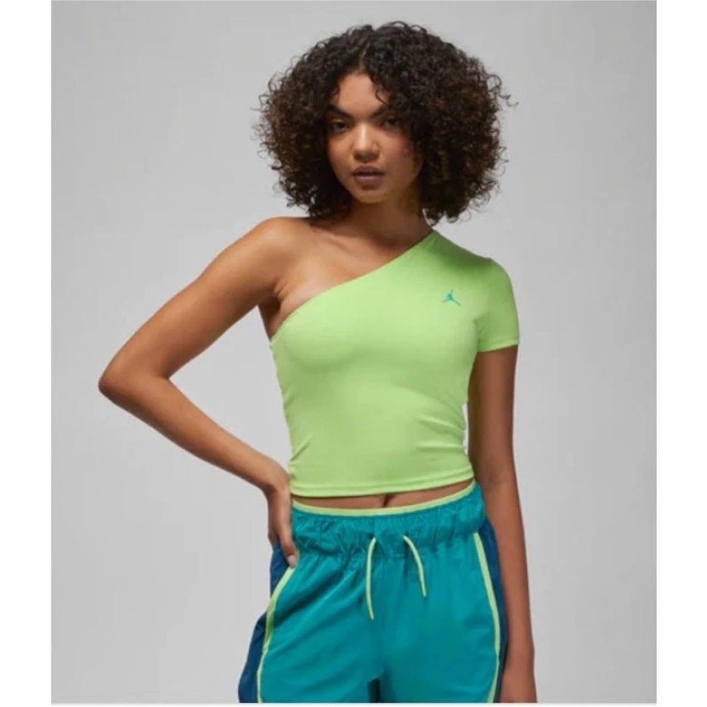NWT Nike Jordan Asymmetric One-Shoulder Active Crop Top - Neon Green, Size L
